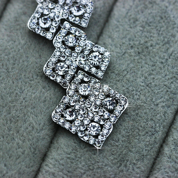 New Silver Long Bridal Earrings Elegant Geometry Austrian Crystal Earrings for Women Wedding Jewelry
