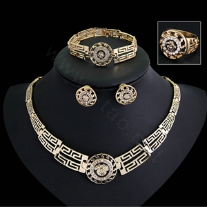 Noble Fashion Wedding Jewelry Sets Africa Lion Crystal Gold Plated Bridal Necklace Earrings Bracelet Ring 4pcs/set