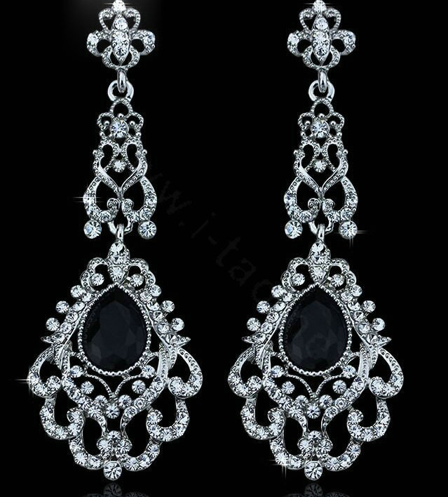 Original Design Chandelier Austrian Black Crystal Bridal Earrings White K Plated Long Earrings for Women