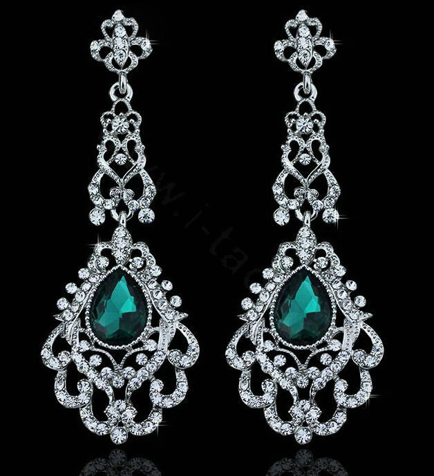 Original Design Chandelier Austrian Green Crystal Bridal Earrings White K Plated Long Earrings for Women