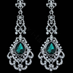 Original Design Chandelier Austrian Green Crystal Bridal Earrings White K Plated Long Earrings for Women