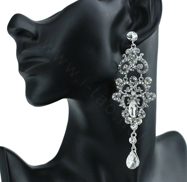 Original Design Gorgeous Chandelier Crystal Bridal Long Drop Earrings Wedding Jewelry White Gold Plated Earrings for Women