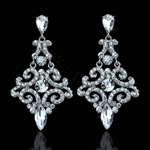Pretty Geometic Czech Rhinestone Crystal White Gold Plated Earrings for Women Wedding Jewelry Bridal Earrings