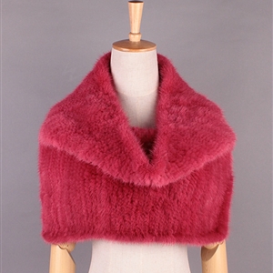 Sweety Winter Women Knitted Genuine Mink Fur Shawl Scarf Thick Fur Collars Wraps - Light Red