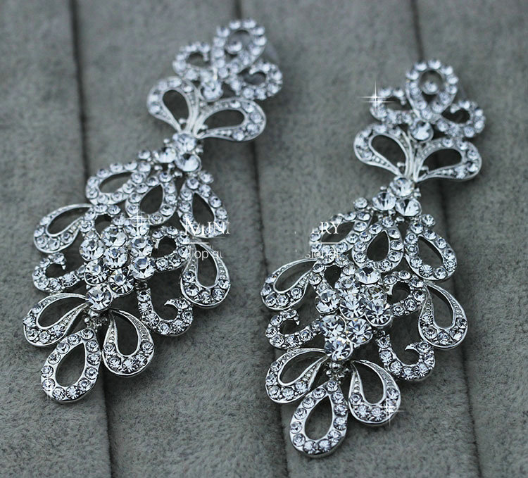 Top quality Czech Rhinestone Crystal Bridal Earrings White Gold Plated Elegant Flower Earrings for Women