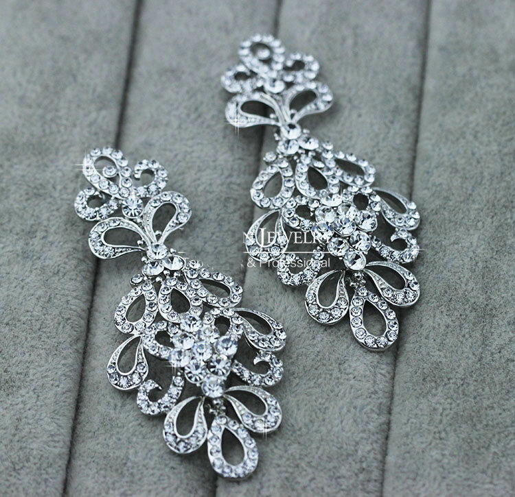 Top quality Czech Rhinestone Crystal Bridal Earrings White Gold Plated Elegant Flower Earrings for Women