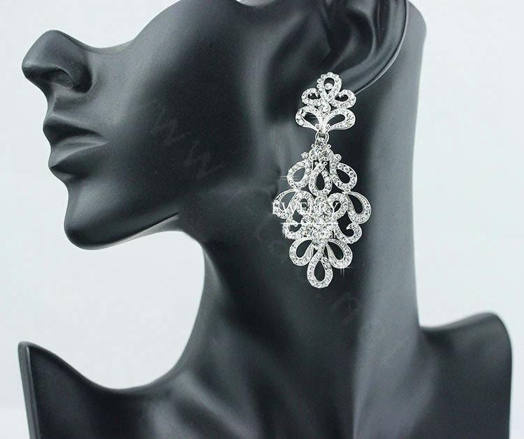 Top quality Czech Rhinestone Crystal Bridal Earrings White Gold Plated Elegant Flower Earrings for Women