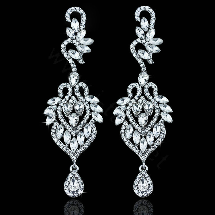 Unique Design Czech Rhinestone Crystal White Gold Plated Bridal Elegant Earrings for Women Fashion jewelry
