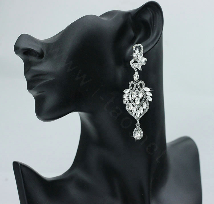 Unique Design Czech Rhinestone Crystal White Gold Plated Bridal Elegant Earrings for Women Fashion jewelry