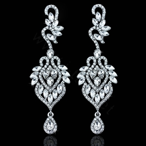 Unique Design Czech Rhinestone Crystal White Gold Plated Bridal Elegant Earrings for Women Fashion jewelry