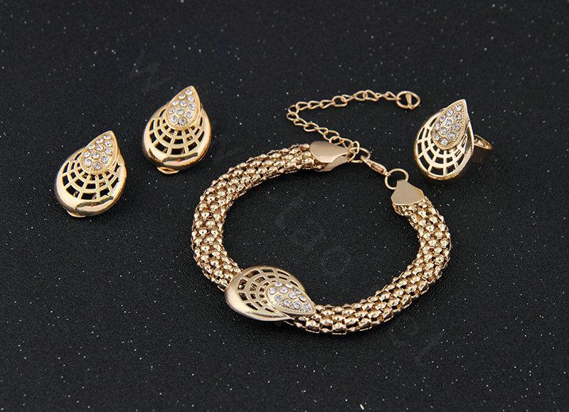 Wedding Bridal Party Jewelry Sets 18K Gold Plated Teardrop Shape Statement Necklace Earrings Bracelet Ring 4pcs/set