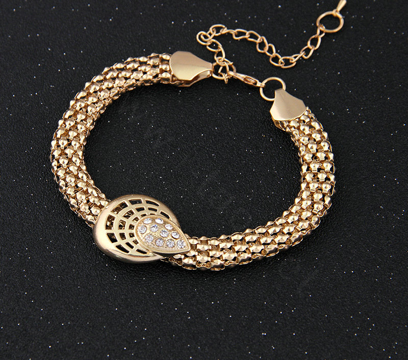 Wedding Bridal Party Jewelry Sets 18K Gold Plated Teardrop Shape Statement Necklace Earrings Bracelet Ring 4pcs/set