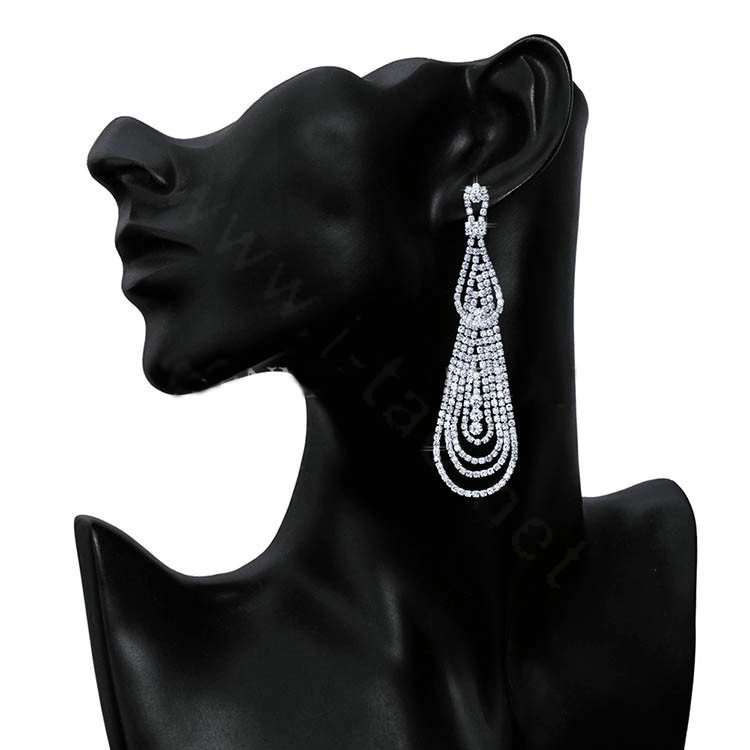 Wedding Jewelry Water Drop Czech Rhinestone Crystal Bridal Earrings Elegant Long Earrings for Women