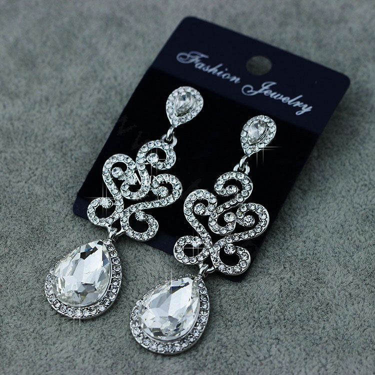White Gold Plated Luxurious Classic Teardrop Austrian Crystal Bridal Earrings for Women Nickel Free Wedding Jewelry