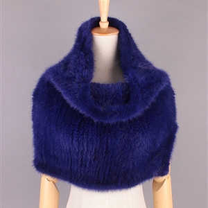 Winter Women Knitted Genuine Mink Fur Shawl Scarf Elasticity Large Fur Neck Wraps - Blue