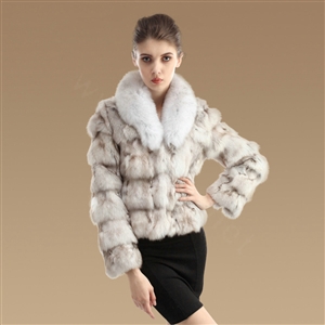 Women Luxury Genuine Fox Fur Coats Fashion Short Jacket Winter Real Fur Outerwear - Nature White