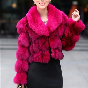Women Luxury Genuine Fox Fur Coats Fashion Short Jacket Winter Real Fur Outerwear - Rose