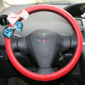Bowknot Diamond PU Leather Car Steering Wheel Covers For Sale 15 inch 38CM - Red