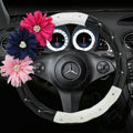 Calssic Female Flower Crystal PU Leather Car Steering Wheel Covers 15 inch 38CM - Black White