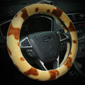 Calssic Fuzzy Milk Cow Print Winter Plush Car Steering Wheel Covers 15 inch 38CM - Yellow