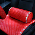 Calssic Rhinestone Auto Lumbar Pillow Genuine Sheepskin Round Support Cushion 1pcs - Red