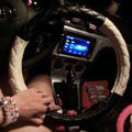 Calssic Rhomb Sheepskin Leather Car Steering Wheel Covers 15 inch 38CM - Black White