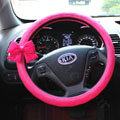 Cute Women Bowknot PU Leather Grip Car Steering Wheel Covers 15 inch 38CM - Rose