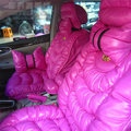 Cute Women Leather Bubble Cushion Jp Dad Winter General Car Seat Covers 5pcs Set - Rose Pink