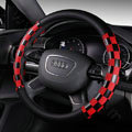 Discount Classic Plaids PU Leather Car Steering Wheel Covers 15 inch 38CM - Red Black