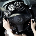 Fashion Bowknot Pearl Flower Genuine Wool Auto Steering Wheel Covers 15 inch 38CM - Black