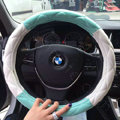 Fashion Diamond Sheepskin Leather Car Steering Wheel Covers 15 inch 38CM - Green White