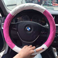 Fashion Diamond Sheepskin Leather Car Steering Wheel Covers 15 inch 38CM - Rose White