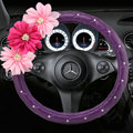 Fashion Pink Flower Crystal PU Leather Car Steering Wheel Covers 15 inch 38CM - Purple