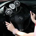 Fashion Winter Pearl Flower Genuine Wool Auto Steering Wheel Covers 15 inch 38CM - Black
