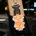 Flower Diamond Genuine Sheepskin Auto Seat Safety Belt Covers Car Decoration 2pcs - Champagne