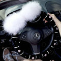 Genuine Wool White Rabbit Ball Fur Powder Crystal Auto Steering Wheel Covers 14 inch 36CM - Black