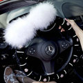 Genuine Wool White Rabbit Ball Fur Powder Crystal Auto Steering Wheel Covers 15 inch 38CM - Black