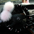 Genuine Wool With Rabbit Ball Fur Powder Crystal Auto Steering Wheel Covers 14 inch 36CM - Black