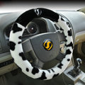 High Quality Milk Cow Print Winter Plush Car Steering Wheel Covers 15 inch 38CM - Black
