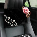 High-grade Crystal Pearl Rose Genuine Wool Auto Neck Safety Pillow Accessories 1pcs - Black