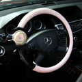High-grade Lace Flower Patent Leather Auto Steering Wheel Covers 15 inch 38CM - Pink