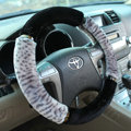 High-grade Leopard Winter Plush Car Steering Wheel Covers 15 inch 38CM - Grey Black