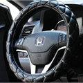 Hot sales Diamond Genuine Leather Grip Auto Steering Wheel Covers 15 inch 38CM - Black