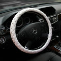 Hot sales Diamond Genuine Leather Grip Auto Steering Wheel Covers 15 inch 38CM - White