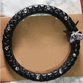 Long Ear Rabbit Diamond Car Steering Wheel Covers Genuine Leather 15 inch 38CM - Black