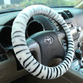 Luxury Fashion Zebra Winter Plush Car Steering Wheel Covers 15 inch 38CM - White