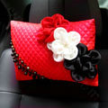 New Sexy Crystal Beads Rose Car Headrest Neck Safety Pillow Genuine Sheepskin 1pcs - Red