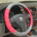 New Women Classic Plaids PU Leather Vehicle Steering Wheel Covers 15 inch 38CM - Rose
