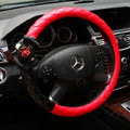 Newest Luxury Pearl Flower Car Steering Wheel Covers Genuine Sheepskin 14 inch 36CM - Red