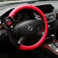 Newest Luxury Pearl Flower Car Steering Wheel Covers Genuine Sheepskin 15 inch 38CM - Red